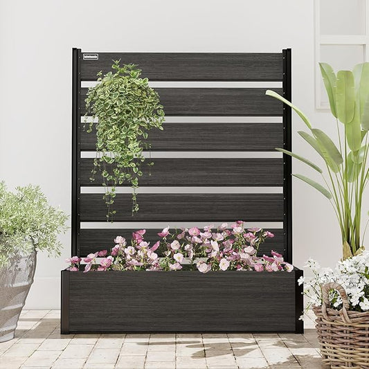 Vertical Screen Planter Bed - Raised Garden Box with Trellis for Climbing Plants, Durable Privacy Fence Planter for Outdoor, Patio, Deck Aluminum Frame, Black with Base