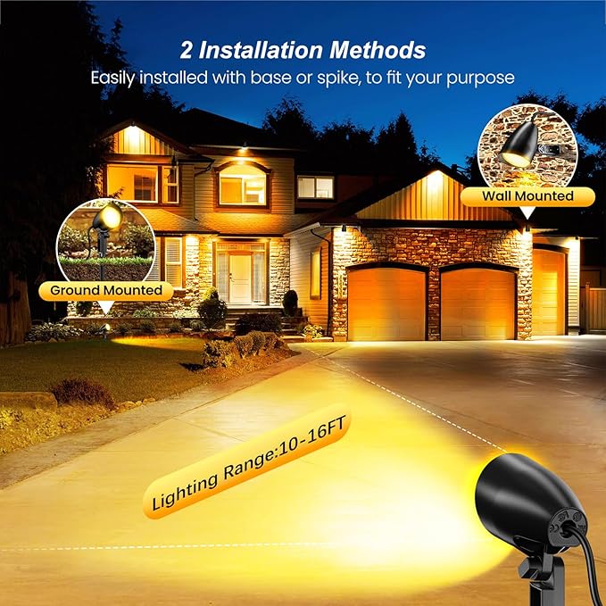 20W Outdoor LED Landscape Lighting Spot Lights Outdoor 1880LM IP66 Waterproof Landscape Lights for Pathway Patio Yard Lawn Decorative 120V US 3-Plug 2 Packs