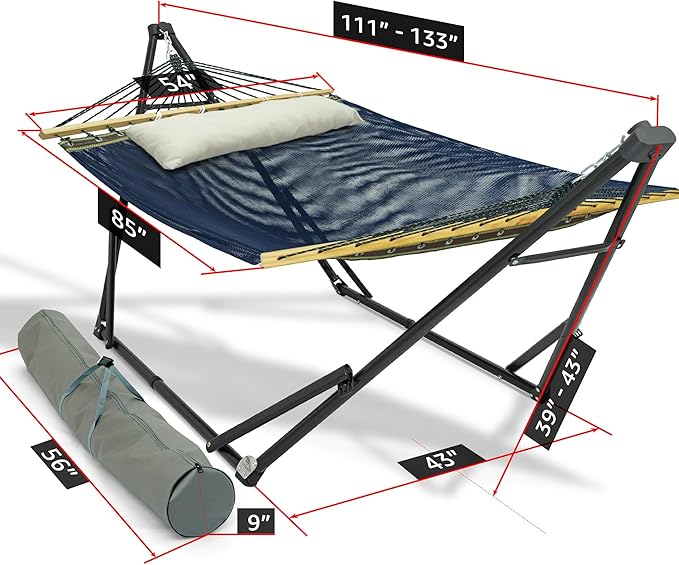 Tranquillo Unity Adjustable Hammock Stand, 800 lbs Capacity Steel Double Hammock Stand for 2 Persons, Premium Pre-Assembled Stand for Indoor Outdoor, Aegean