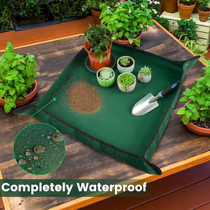 Repotting Mat for Indoor Plant Transplanting and Mess Control. 29" X 29" Thick Potting Mat & Foldable Waterproof Gardening Mat - Gardening Gifts for Women Green