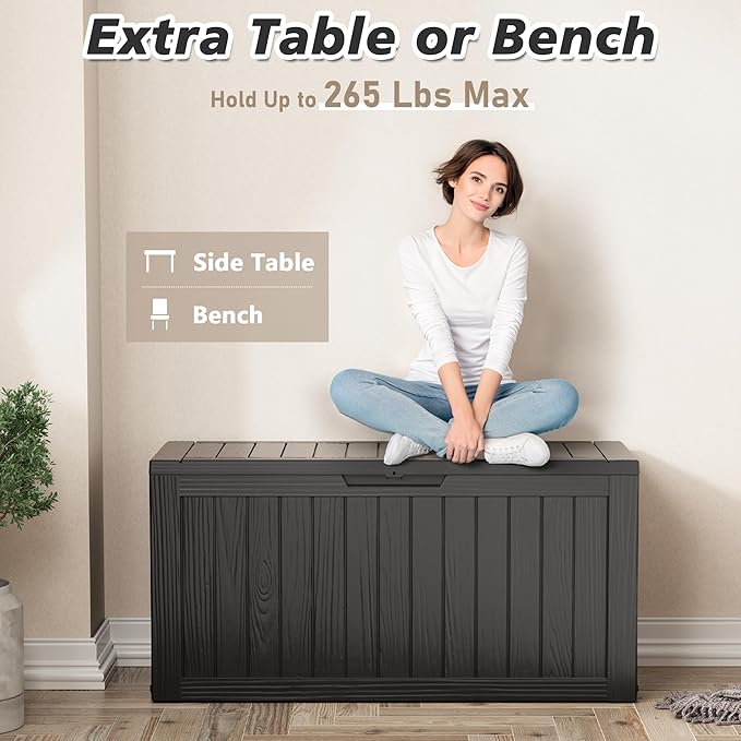 NUNU LAB 76 Gallon Deck Box, Large Resin Outdoor Storage Box, Waterproof Patio Storage Container with Double Wall Panels for Cushions, Garden Tools, Pool Toys, and Packages