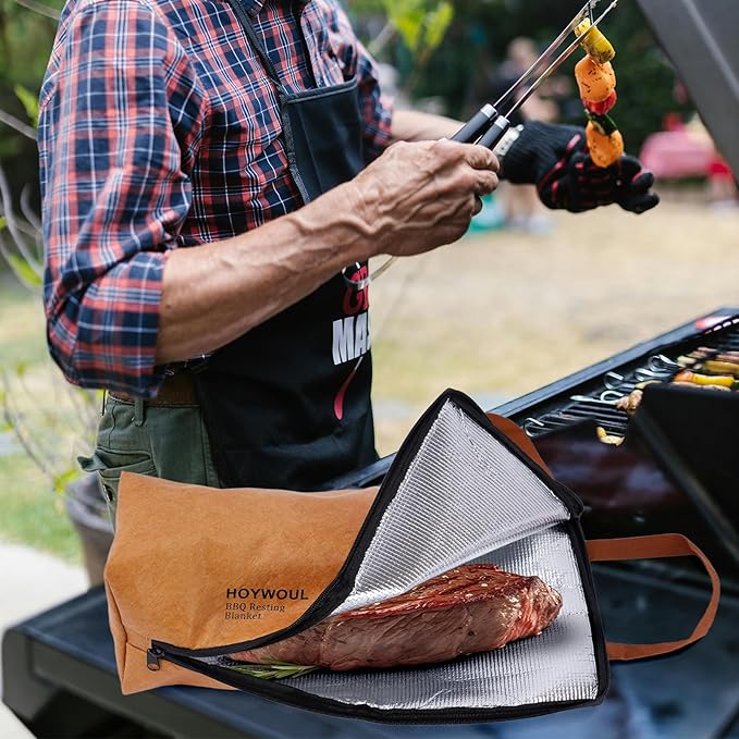 BBQ Blanket for Resting Meat, 21" Reusable Smoke Grilling Resting Bags, Large Capacity Meat Resting Blanket for Brisket/Pork Shoulders/Turkeys, for Men BBQ Lovers(Regular 21in)