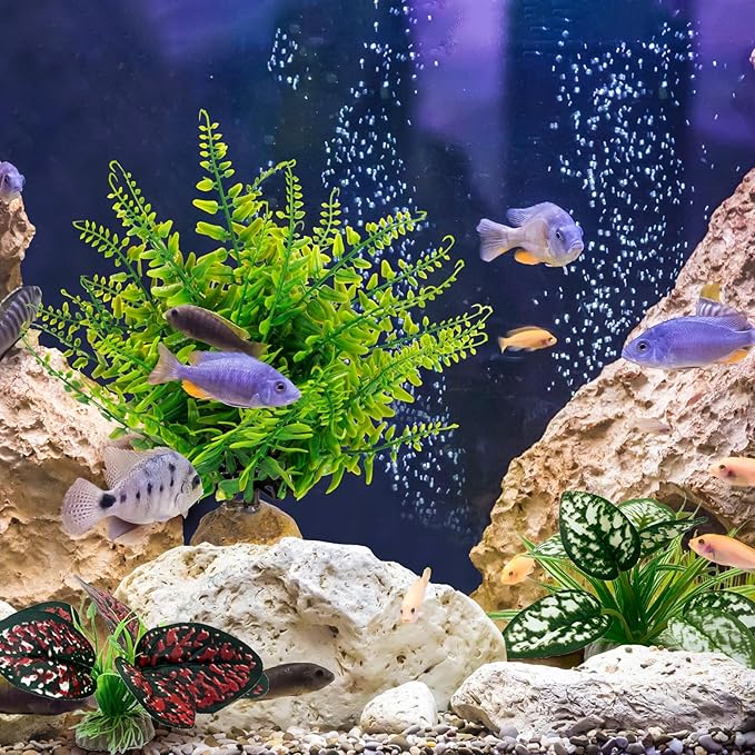 Reptile Artificial Plants, Terrarium Plants Decorations Supplies, Aquarium Fish Tank Plants, Amphibian Habitat Hideout Tank Accessories(L Set-3pcs/E)