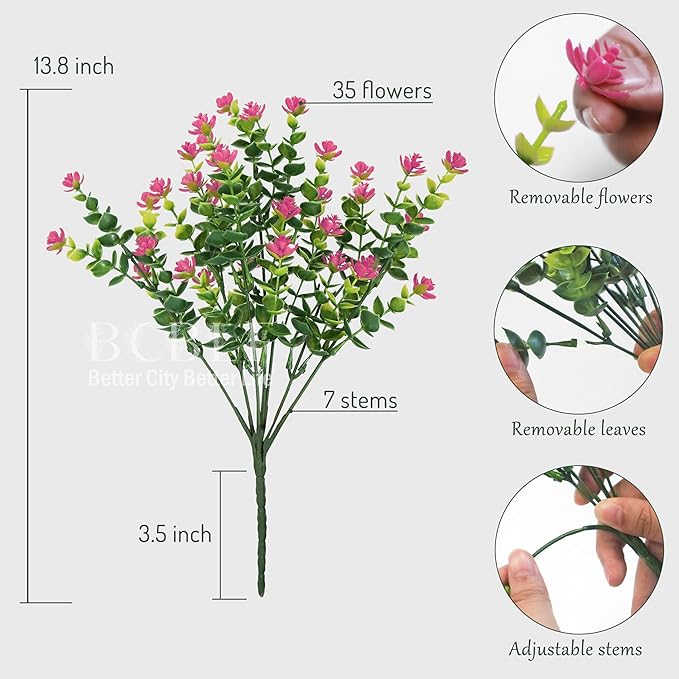 Artificial Flowers for Outdoors, 12 Bundles UV Resistant Realistic Faux Plants for Outside Porch Planter, Spring Summer Home Garden Decoration, Pink