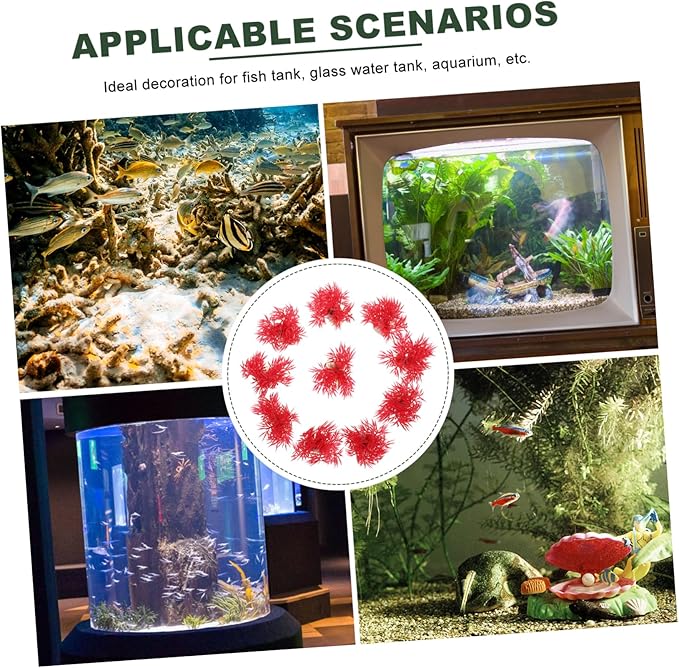 10pcs Aquarium Decoration Underwater Plant Model Fish Tank Aquatic Plants Desk Top Decor Simulation Aquatic Plant Table Top Decor Plastic Red Fish Tank Supplies Small