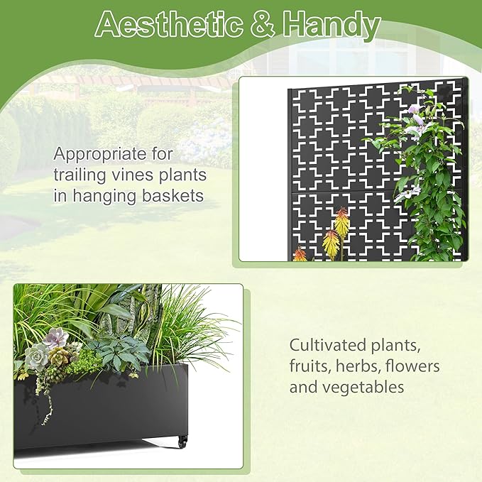 Raised Garden Bed with Trellis and Wheels,73"x35"x16" Metal Raised Garden Bed,Black Squared Metal Planter with Climbing Trellis for Vines & Vegetables