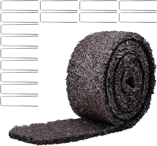 Black Rubber Mulch for Landscaping 120in L x 4.5in W Recycled Garden Edging Border Mat Natural Looking Permanent Garden Mulch Barrier for Plants Vegetables & Flowers 15 U-Shaped Steel Stakes