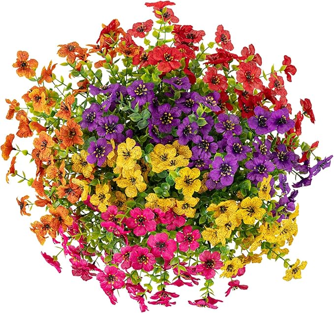 10 Bundles Artificial Faux Flowers for Outdoor,10Pcs Fake Flowers for Home Decor,Plastic Flowers Shrubs Lifelike Artificial Greenery Home Porch Stems Outside Decor(Mix)