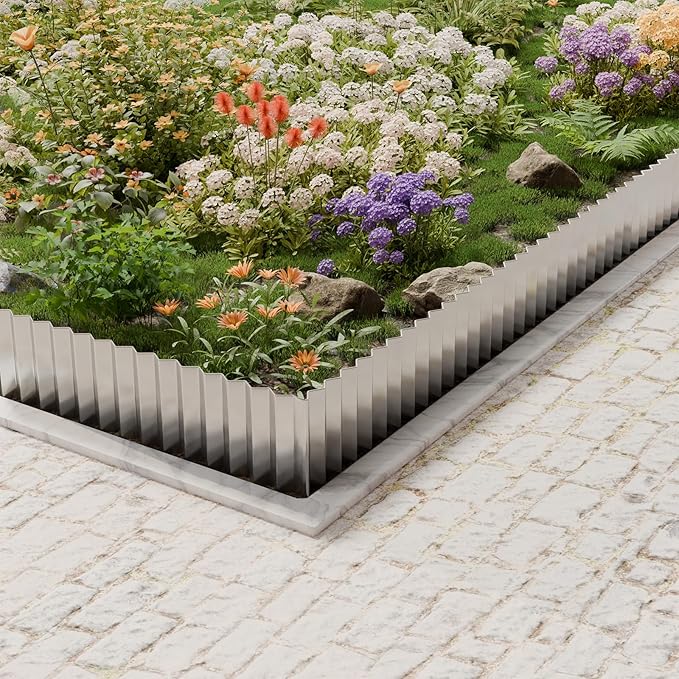 SnugNiture Corrugated Metal Garden Edging,6" x 20' Sturdy Lawn Edging Border,Landscape Edging Border for Lawn, Flower Bed,Garden and Yard