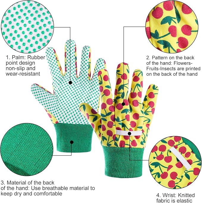 OSDUE Kids Gardening Gloves, 3 Pairs Age 3-5 Kids Garden Gloves, Kid Non-Slip Children Yard Work Gloves for Toddlers Boys Girls Outdoor