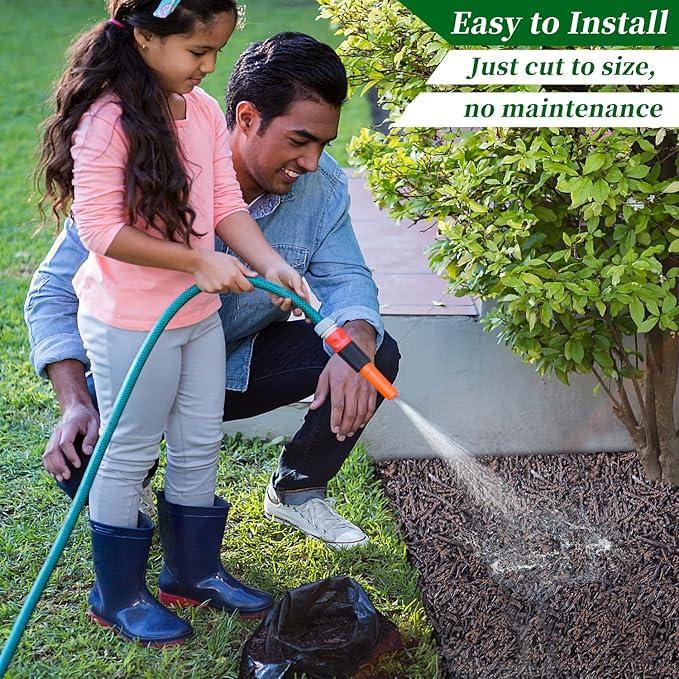 Black Rubber Mulch for Landscaping 120in L x 4.5in W Recycled Garden Edging Border Mat Natural Looking Permanent Garden Mulch Barrier for Plants Vegetables & Flowers 15 U-Shaped Steel Stakes