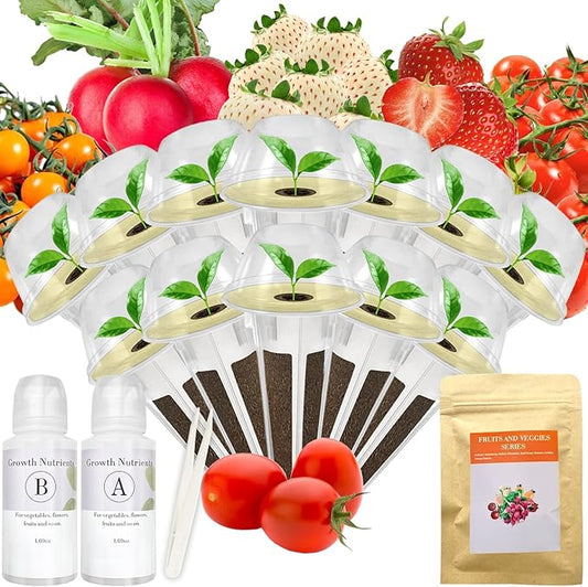 Red Strawberry and Pineberry Seed Pod Kit for AeroGarden, idoo, Ahopegarden, MUFGA with Strawberry, Pineberry, Radish, Red/Golden Harvest Cherry Tomato - Compatible with All Hydroponics (12-Pod)