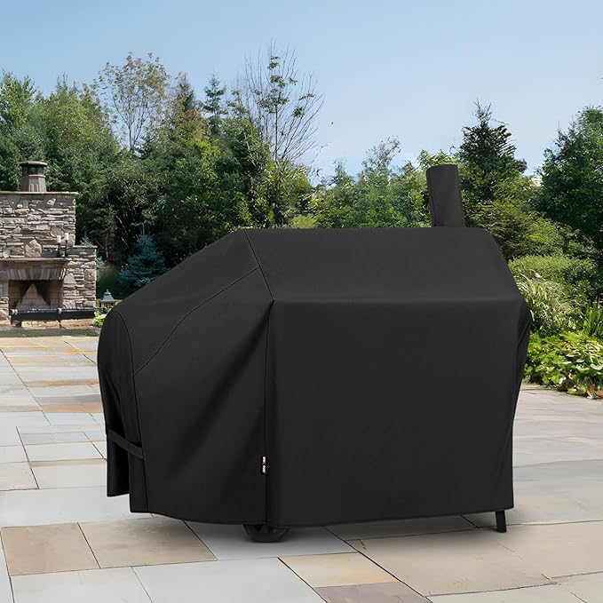 Unicook Offset Smoker Cover 60 Inch, Outdoor Heavy Duty Waterproof Charcoal BBQ Grill Cover, Fade Resistant, Compatible for Brinkmann, Char-Broil, Royal Gourmet and More, Black