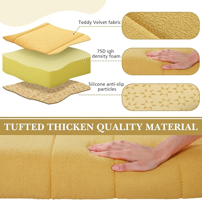 Wenqik Bench Cushion 42x16x4 Inch for Indoor Outdoor Furniture Tufted Thicken Bay Window Seat Cushion Non Slip Waterproof Dining Piano Bench Pad Pillow Anti Cat Scratch for Patio Porch Swing, Yellow