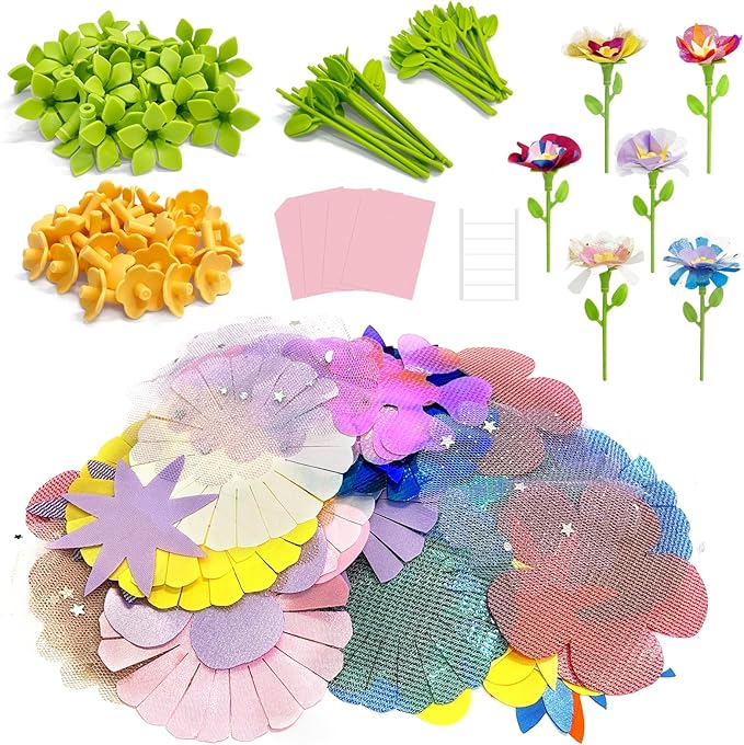 JUMP PASS BY DIY Fabric Flower Bouquets Toys for Kids Refill Kit - Arts & Crafts Toy Accessories-Flower Press Kit Accessories
