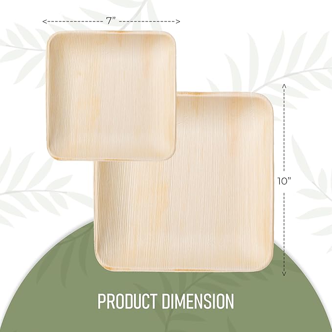 Palm Leaf Plates 48 Sets of 10 Inch & 7 Inch with 48 Each Pcs of Knife, Spoon & Fork, Bamboo Plates Disposable for Appetizers, Biodegradable Wooden Plate for Parties, Catering,BBQ & Large Events