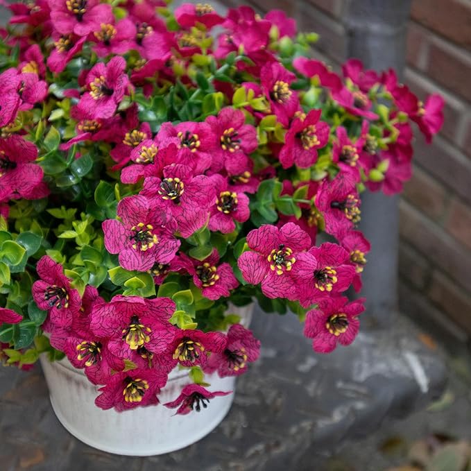 Artificial Flowers for Outdoors, 10 Bundles UV Resistant Artificial Outdoor Flowers, Not-Fading Silk Faux Flowers for Outdoor Planters for Home Garden Porch Decor, Rose Red