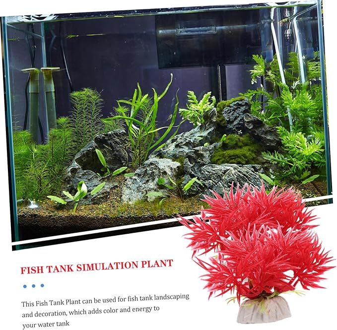 10pcs Aquarium Decoration Underwater Plant Model Fish Tank Aquatic Plants Desk Top Decor Simulation Aquatic Plant Table Top Decor Plastic Red Fish Tank Supplies Small