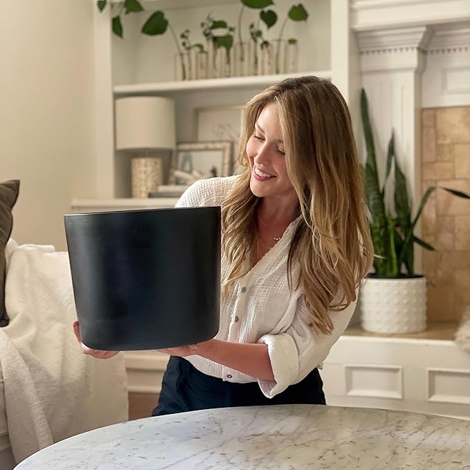 Willowy 12 Inch Large Plant Pot (Black) - Slightly Tapered Ceramic Indoor Planter Pot, Large Black Modern Planter, 12 Inch Pots for Plants, Outdoor Flower/Tree Pot