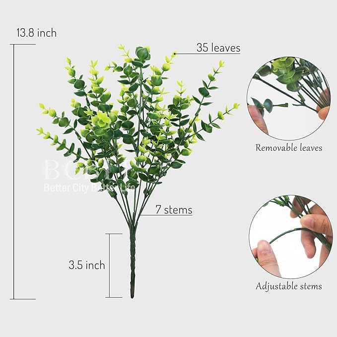 Artificial Flowers for Outdoors, 12 Bundles UV Resistant Realistic Faux Plants for Outside Porch Planter, Spring Summer Home Garden Decoration, Green