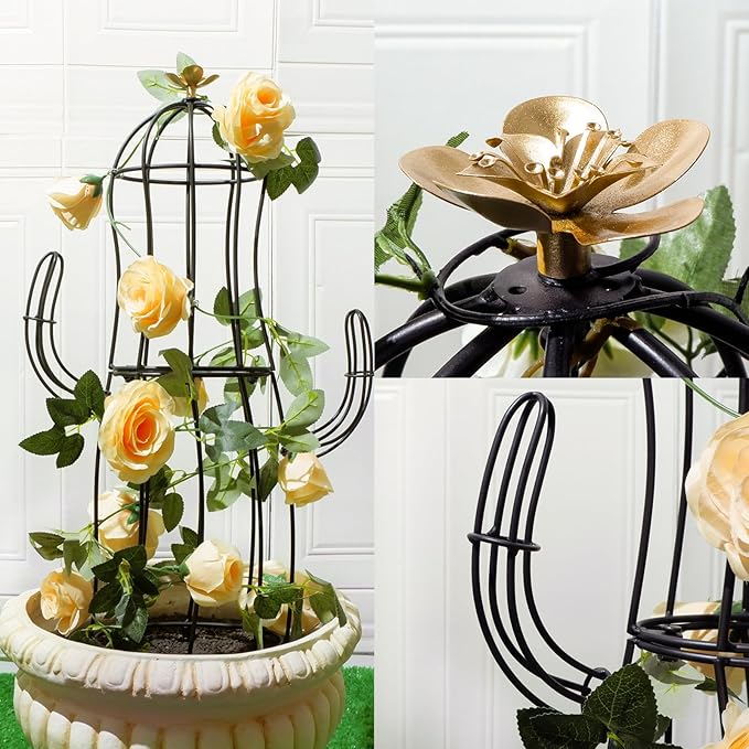 Cactus Obelisk Trellis - 16.34”x27.95” Unique Metal Design for Climbing Plants, Garden Decorative Support Structure for Potted Tall Vines and Rose Bushes