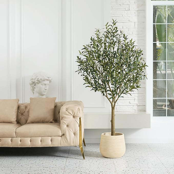 Artificial Olive Tree 6FT - Large Fake Olive Trees Indoor with 1676 Silk Leaves, Outdoor Potted Faux Plant with UV Resistant for Living Room,Office,Patio, Home Decor,VN157