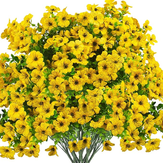 Artificial Fake Flowers for Outdoor Spring Decoration, 16 Bundles Faux Silk Colorful Daisy UV Resistant Realistic for Outside Porch Patio Home Yard Garden Planters Pots Window Box (Yellow)