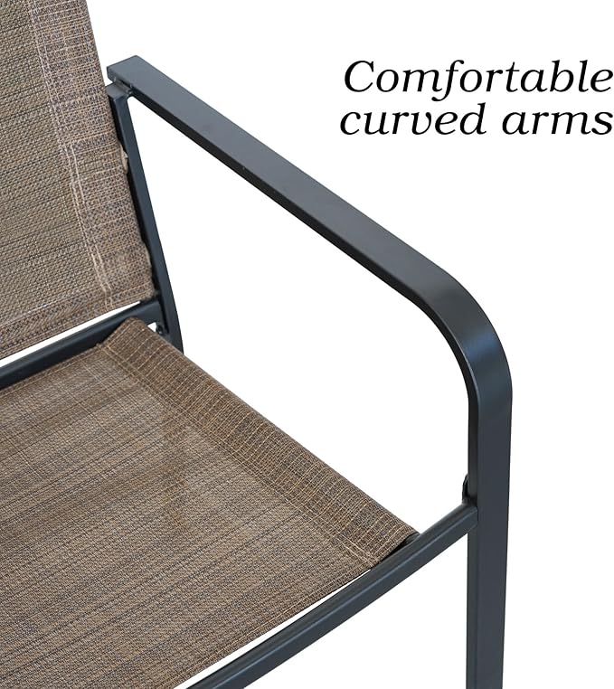 Patio Dining Chairs Set of 2 with Textilene mesh Fabric, Outdoor Space Saving Lawn Chairs for Porch Garden Backyard Poolside Sling Chairs,Brown