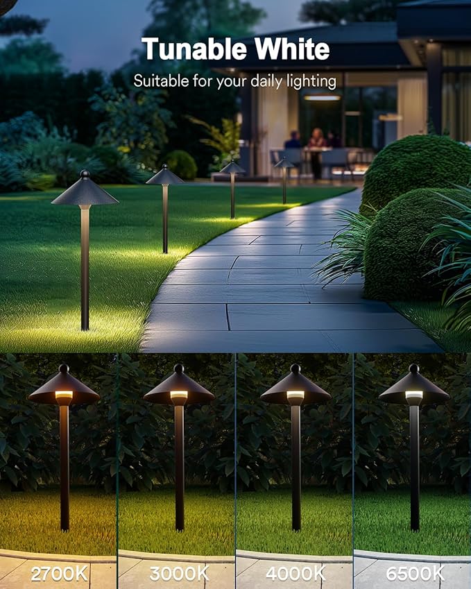 Lumary Smart Low Voltage Pathway Lights, 4 Pack Landscape Path Lights with RGBAI Color Changing, IP65 Waterproof Outdoor Lighting for Yard Driveway, App/Voice/Remote Control, Black