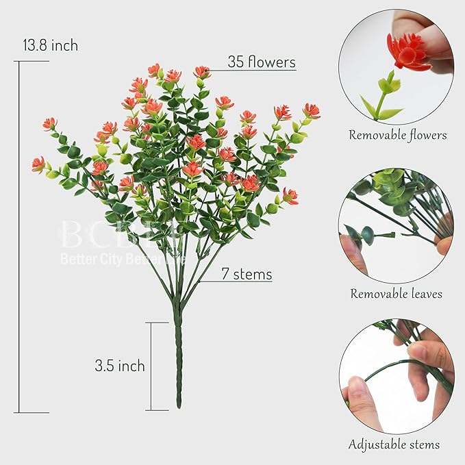 Artificial Flowers for Outdoors, 12 Bundles UV Resistant Realistic Faux Plants for Outside Porch Planter, Spring Summer Home Garden Decoration, Orange