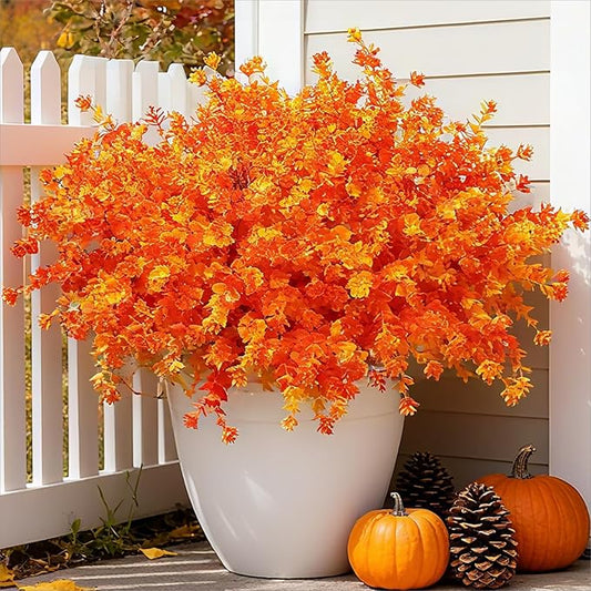 Ivydale Artificial Flowers for Outdoor Spring Decoration, 12 Bundles Eucalyptus Fake Plants UV Resistant, Faux Flowers Plastic Greenery Bushes Shrubs for Home Porch Outside Decor (Fall)