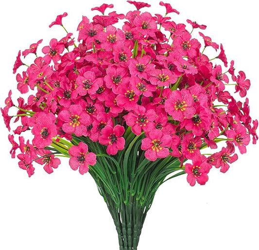 21 Bundles Outdoor Artificial Flowers UV Resistant Fake Silk Flowers No Fade Faux Plastic Plants Garden Porch Window Box Decoration(Rose Red)