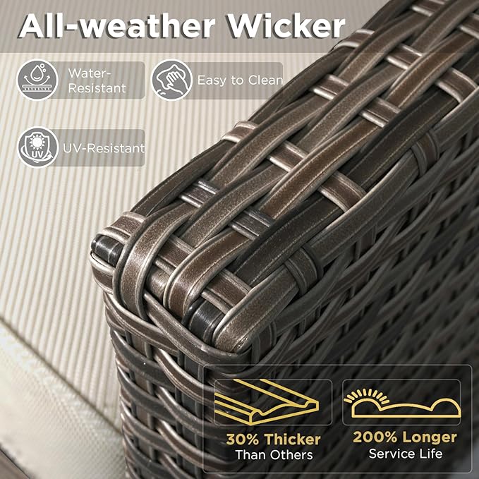 Wicker Swivel Rocker Patio Chairs-High Back Outdoor Swivel Chairs Set of 2 with Thickened Cushions Wide Armrest All Weather Patio Furniture Set for Deck Porch Balcony(Brown/Beige)