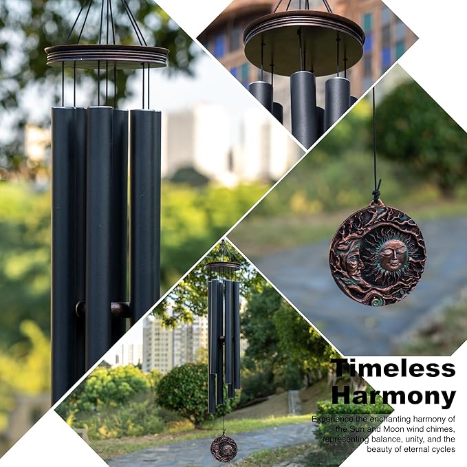 Vanquer Large Wind Chimes for Outside Deep Tone - 46'' Wind Chimes Outdoor Clearance, Memorial Windchimes, Sympathy Gift, Outdoor Décor, Patio, Home Décor, Vintage Black (46" Sun and Moon)