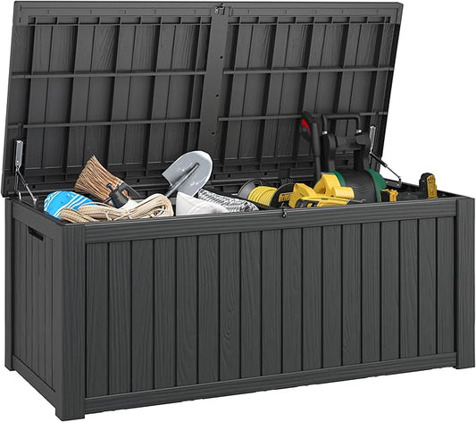 NUNU LAB 180 Gallon Outdoor Storage Box, Large Resin Deck Box with Double Wall Panels, Waterproof Patio Storage Bin for Garden Tools, Pool Accessories, Package Deliveries & Outdoor Gear