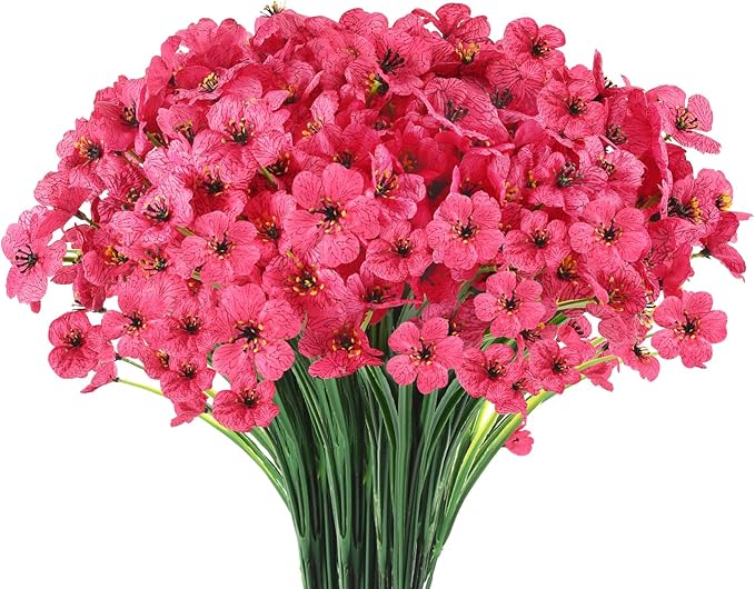 22 Bunches of Outdoor Artificial Flowers, UV Resistant Fake Flowers Artificial Silk Flowers with Plastic Plants for Indoor Outdoor Front Porch Hanging Planter Decoration (22, Rose Red)