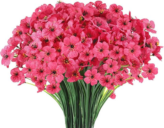 22 Bunches of Outdoor Artificial Flowers, UV Resistant Fake Flowers Artificial Silk Flowers with Plastic Plants for Indoor Outdoor Front Porch Hanging Planter Decoration (22, Rose Red)