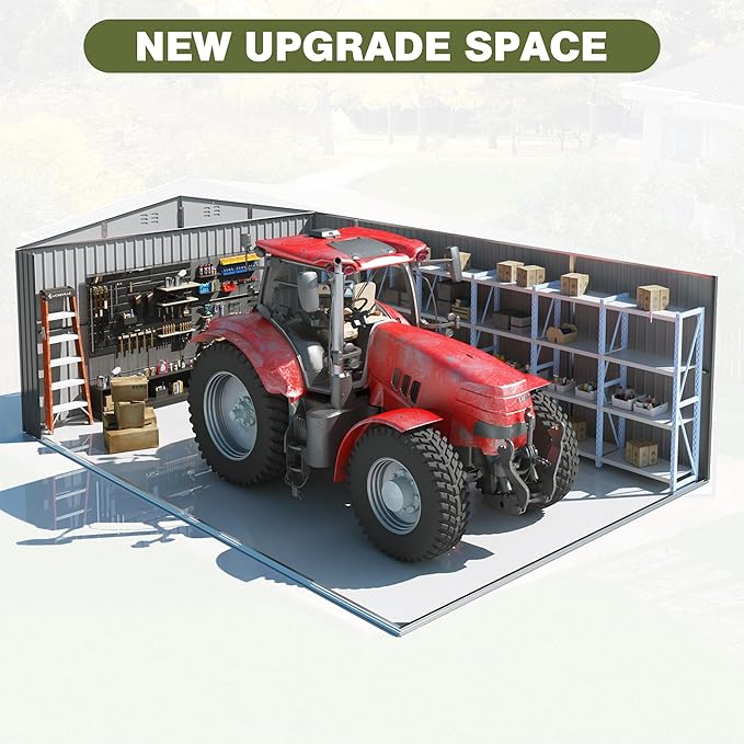 12x16 FT Outdoor Storage Shed, Garden Shed with Updated Frame Structure and Lockable Doors, Metal Tool Sheds for Backyard Garden Patio Lawn, Black