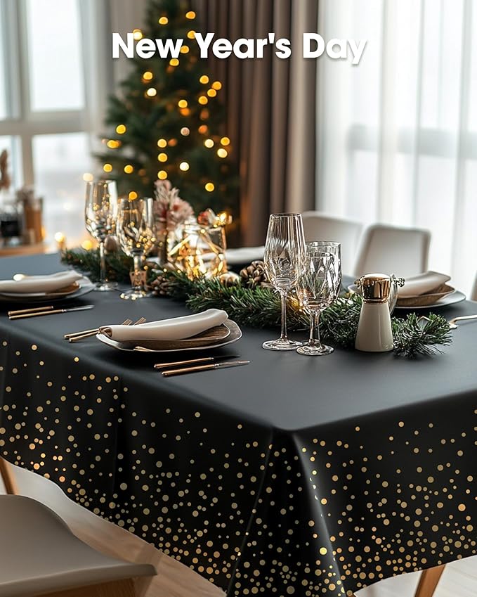 Pureegg Plastic Table Cloth Disposable 8 Pack, 54 x 108 Inch Table Cloths, Graduation Decorations Class of 2025, Graduation Tablecloths, Rectangle, Plastic Cover, Leakproof & Sturdy, Black and Gold