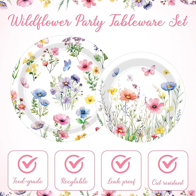 Mumufy 100 Pack Wild Floral Paper Plates Flower Dinner Decoration 9" & 7" Disposable Watercolor Dessert Plates for Wedding Birthday Baby Shower Bridal Tea Party Supplies(Colorful Flowers)