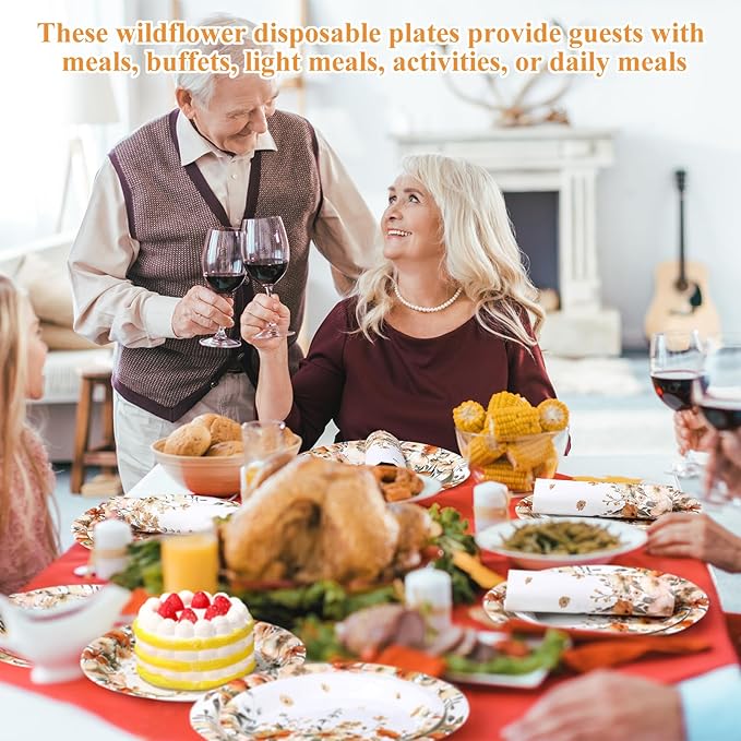 250 Pcs Fall Floral Party Decorations Include Autumn Flowers Paper Plates Napkins and Cups for Autumn Wedding Baby Shower Birthday Party Decorations, Serve 50 Guest