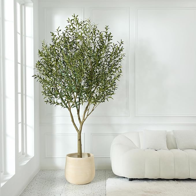Artificial Olive Tree 8FT - Large Fake Olive Trees Indoor with 4028 Silk Leaves, Outdoor Potted Faux Plant with UV Resistant for Living Room,Office,Patio, Home Decor,VN157