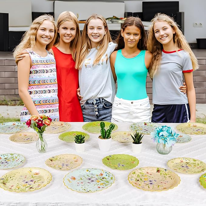 64 Pcs Wildflower Paper Plates Disposable Tableware Set 9 Inch and 7 Inch Floral Paper Plates for Wildflower Baby Shower Tea Party Birthday Wedding Picnic Garden Decoration Supplies