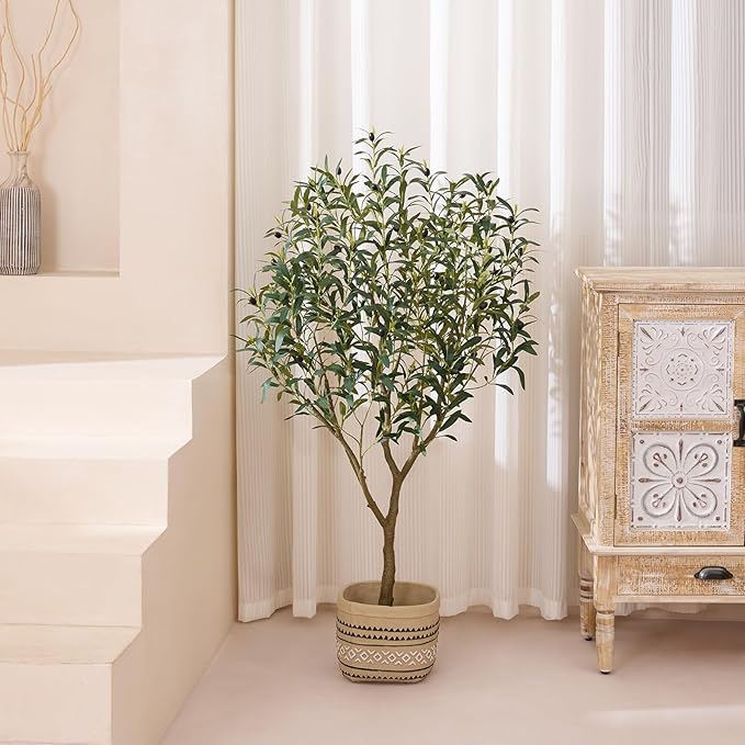 Olive Tree Artificial – 5ft Faux Olive Tree with UV Resistant Leaves - Tall Fake Plant in Pot, Large Floor Plants for Indoor & Outdoor, Living Room, Office, Modern Home Decor, VN126