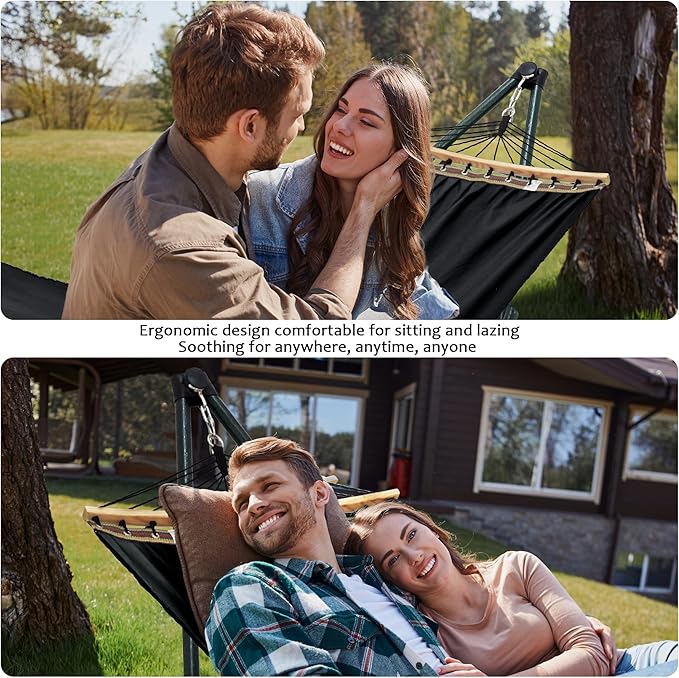 Tranquillo Universal Hammock with Stands Electro Static Coated Steel, Adjustable Foldable Hammock Stand with 2 Layered Polyester Net and Carry Bag for 2 Persons (Canvas - Black)