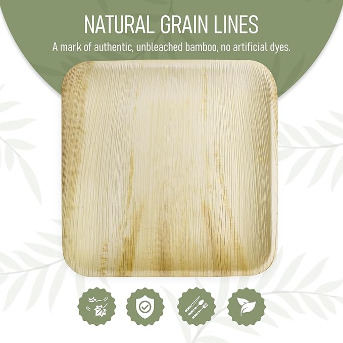 Palm Leaf Plates 48 Sets of 10 Inch & 7 Inch with 48 Each Pcs of Knife, Spoon & Fork, Bamboo Plates Disposable for Appetizers, Biodegradable Wooden Plate for Parties, Catering,BBQ & Large Events