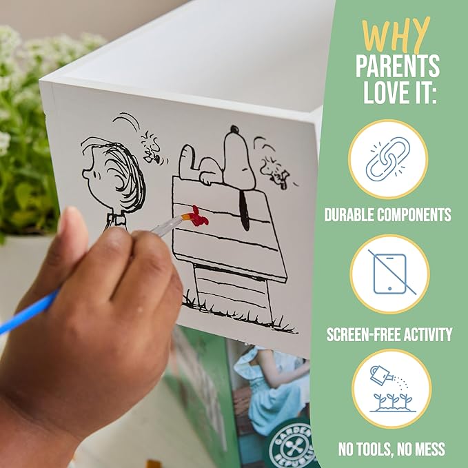 Garden Republic Jr Peanuts Paint & Plant Flower Growing Kit for Kids -Birthday Crafts Gifts for Girls & Boys, Fun Children Gardening Kits