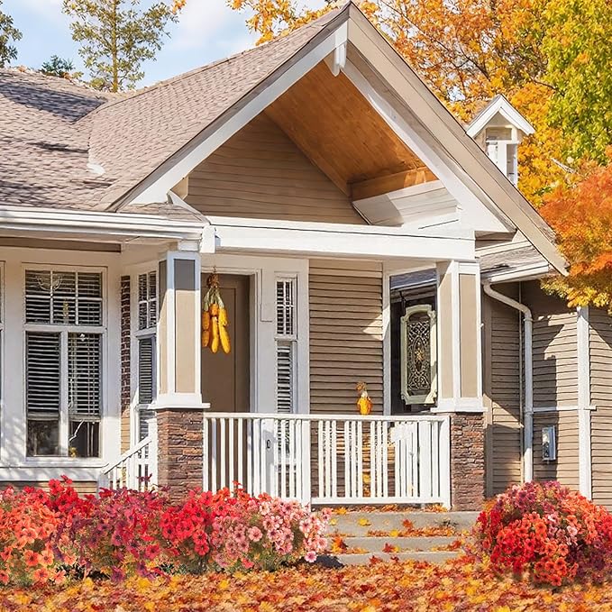 20 Bundles UV Resistant Artificial Fall Flowers - Fake Autumn Plants for Autumn Indoor Outdoor Garden Patio Fireplace Window Box Kitchen Home Decor (Fall Orange Mix)