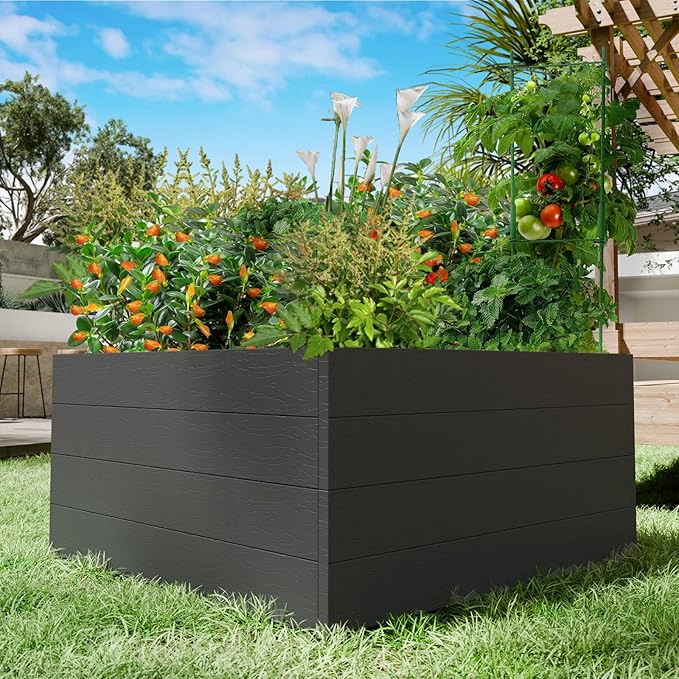 4x4x2ft Raised Garden Beds Outdoor, Divisible Elevated Planter Boxes for Gardening with Easy Assembly, Outdoor Raised Beds for Planting Plants Vegetables Flowers Herb Fruits, Square Black