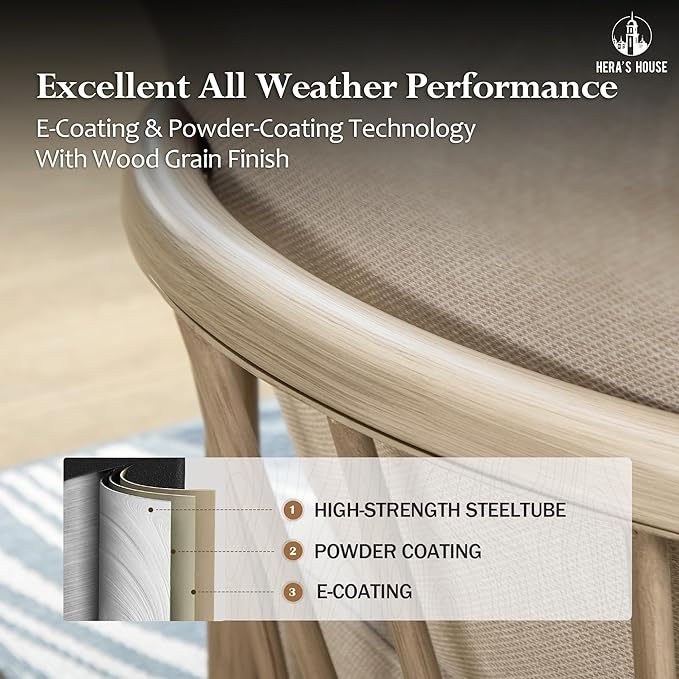 HERA'S HOUSE Patio Furniture Set, 2 x Cushioned Leg Chair, 3-Seat Sofa with Wood Grain Coffee Table, 5 Seats Luxury Windsor Style All Weahter Outdoor Sofa Conversation Set for Deck Lawn Backyard